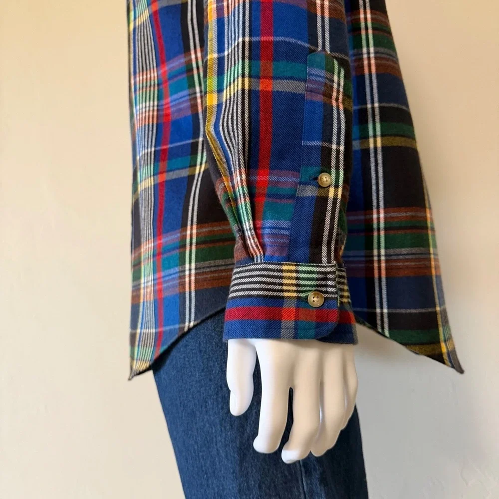 Ralph Lauren Mens  Custom Fit Plaid Flannel Button Down Shirt Multi Color Size L